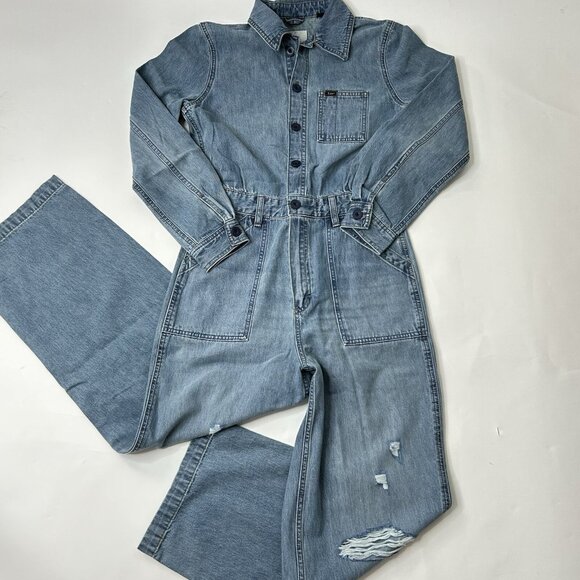 LEE Union Alls Women’s Small Denim Jumpsuit Coveralls Light Blue Jeans - Picture 1 of 11